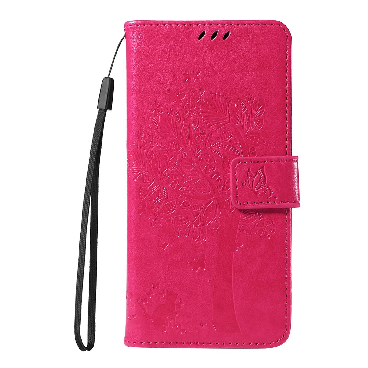 For Redmi K90 Pro Max/Poco F8 Ultra Tree & Cat Embossed Pattern Flip Leather Phone Case(Rose Red)