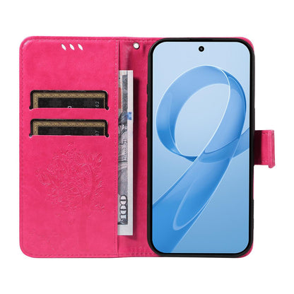 For Redmi K90 Pro Max/Poco F8 Ultra Tree & Cat Embossed Pattern Flip Leather Phone Case(Rose Red)