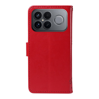 For Redmi K90 Pro Max/Poco F8 Ultra Tree & Cat Embossed Pattern Flip Leather Phone Case(Red)