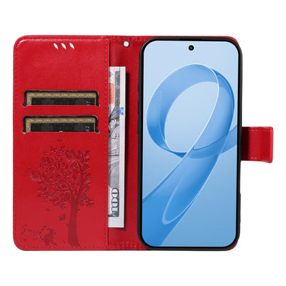 For Redmi K90 Pro Max/Poco F8 Ultra Tree & Cat Embossed Pattern Flip Leather Phone Case(Red)