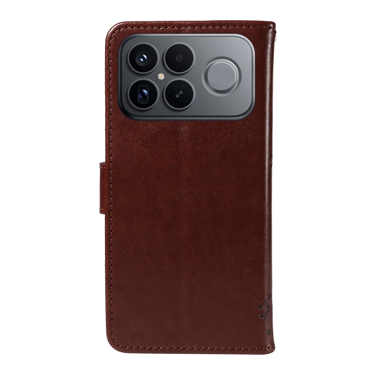 For Redmi K90 Pro Max/Poco F8 Ultra Tree & Cat Embossed Pattern Flip Leather Phone Case(Coffee)