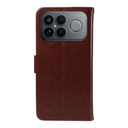 For Redmi K90 Pro Max/Poco F8 Ultra Tree & Cat Embossed Pattern Flip Leather Phone Case(Coffee)