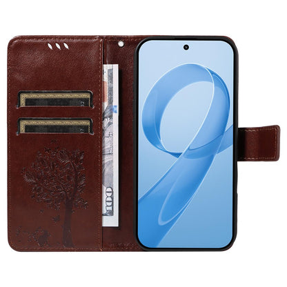 For Redmi K90 Pro Max/Poco F8 Ultra Tree & Cat Embossed Pattern Flip Leather Phone Case(Coffee)
