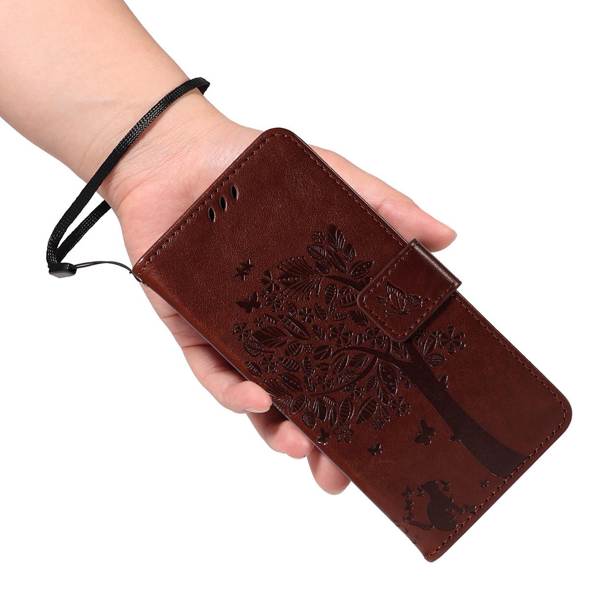 For Redmi K90 Pro Max/Poco F8 Ultra Tree & Cat Embossed Pattern Flip Leather Phone Case(Coffee)