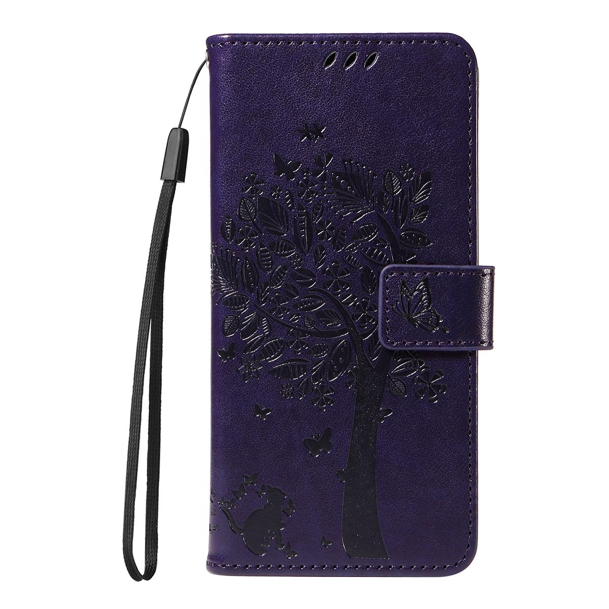 For Redmi K90 Pro Max/Poco F8 Ultra Tree & Cat Embossed Pattern Flip Leather Phone Case(Purple)