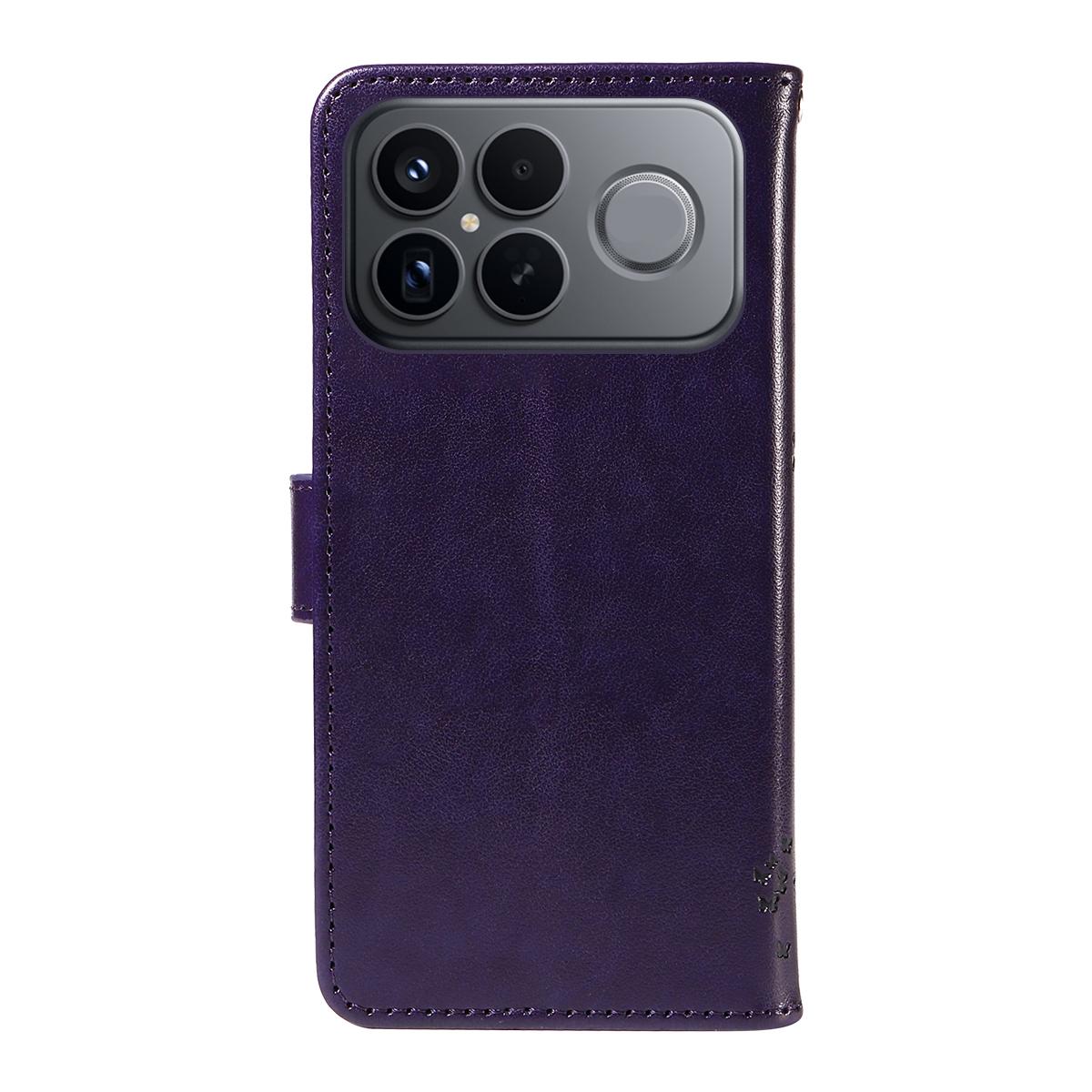 For Redmi K90 Pro Max/Poco F8 Ultra Tree & Cat Embossed Pattern Flip Leather Phone Case(Purple)