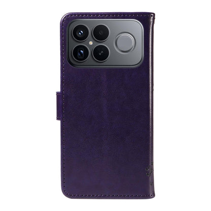 For Redmi K90 Pro Max/Poco F8 Ultra Tree & Cat Embossed Pattern Flip Leather Phone Case(Purple)