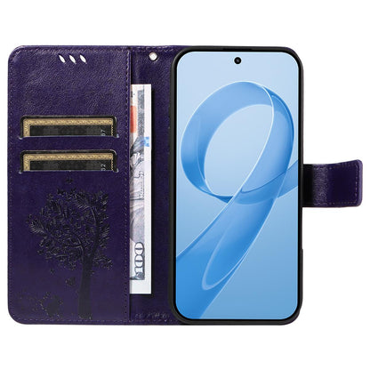 For Redmi K90 Pro Max/Poco F8 Ultra Tree & Cat Embossed Pattern Flip Leather Phone Case(Purple)