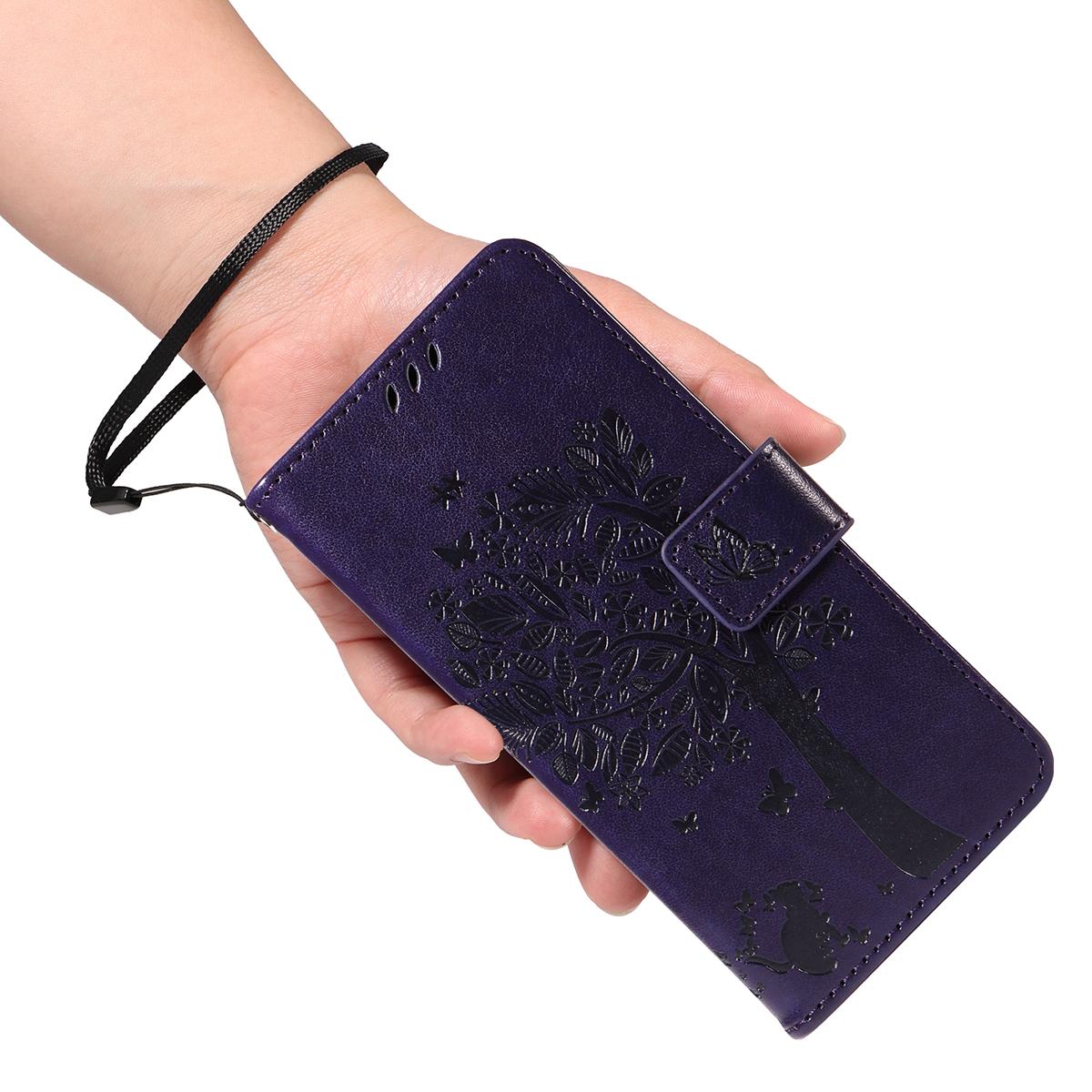 For Redmi K90 Pro Max/Poco F8 Ultra Tree & Cat Embossed Pattern Flip Leather Phone Case(Purple)