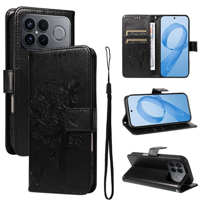 For Redmi K90 Pro Max/Poco F8 Ultra Tree & Cat Embossed Pattern Flip Leather Phone Case(Black)