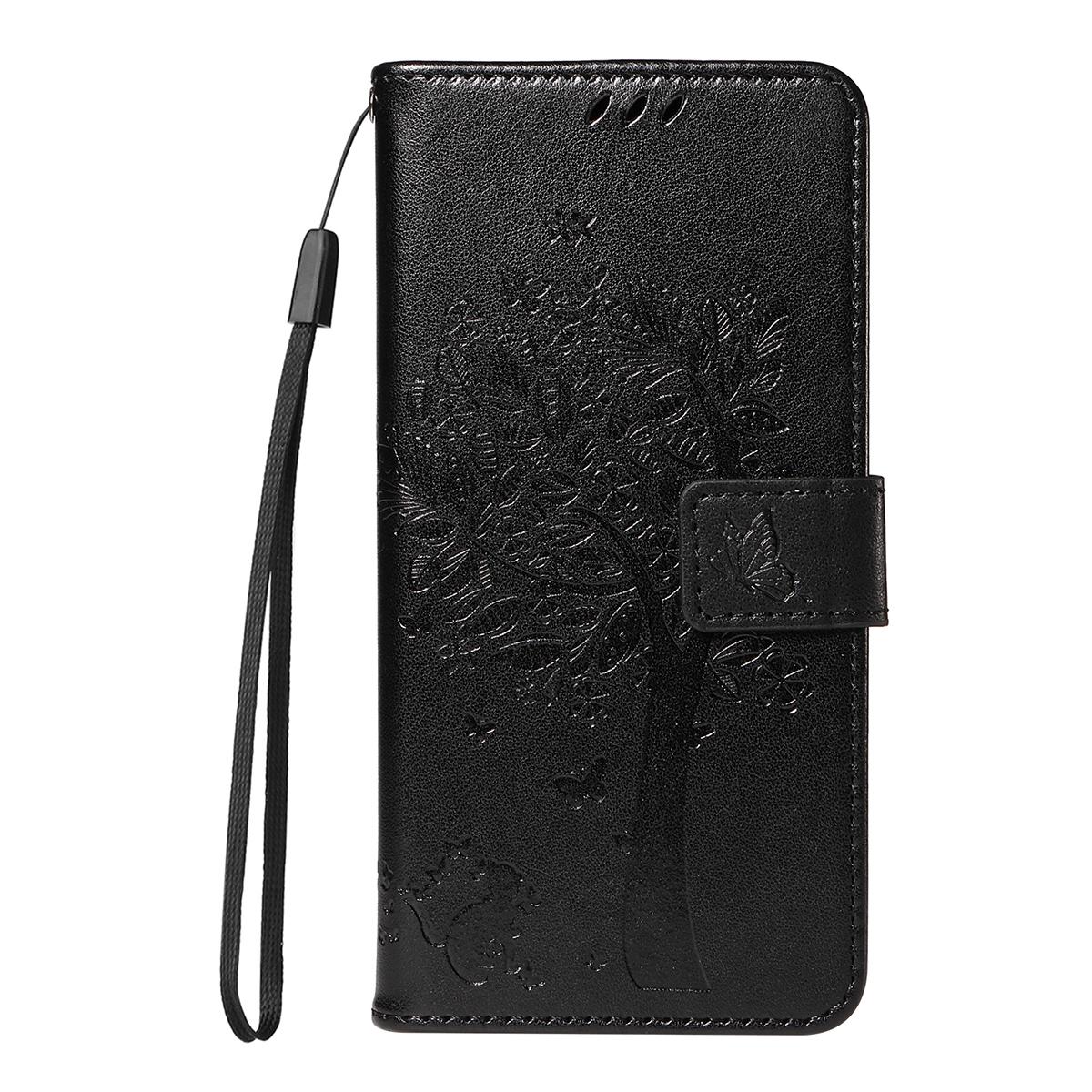 For Redmi K90 Pro Max/Poco F8 Ultra Tree & Cat Embossed Pattern Flip Leather Phone Case(Black)