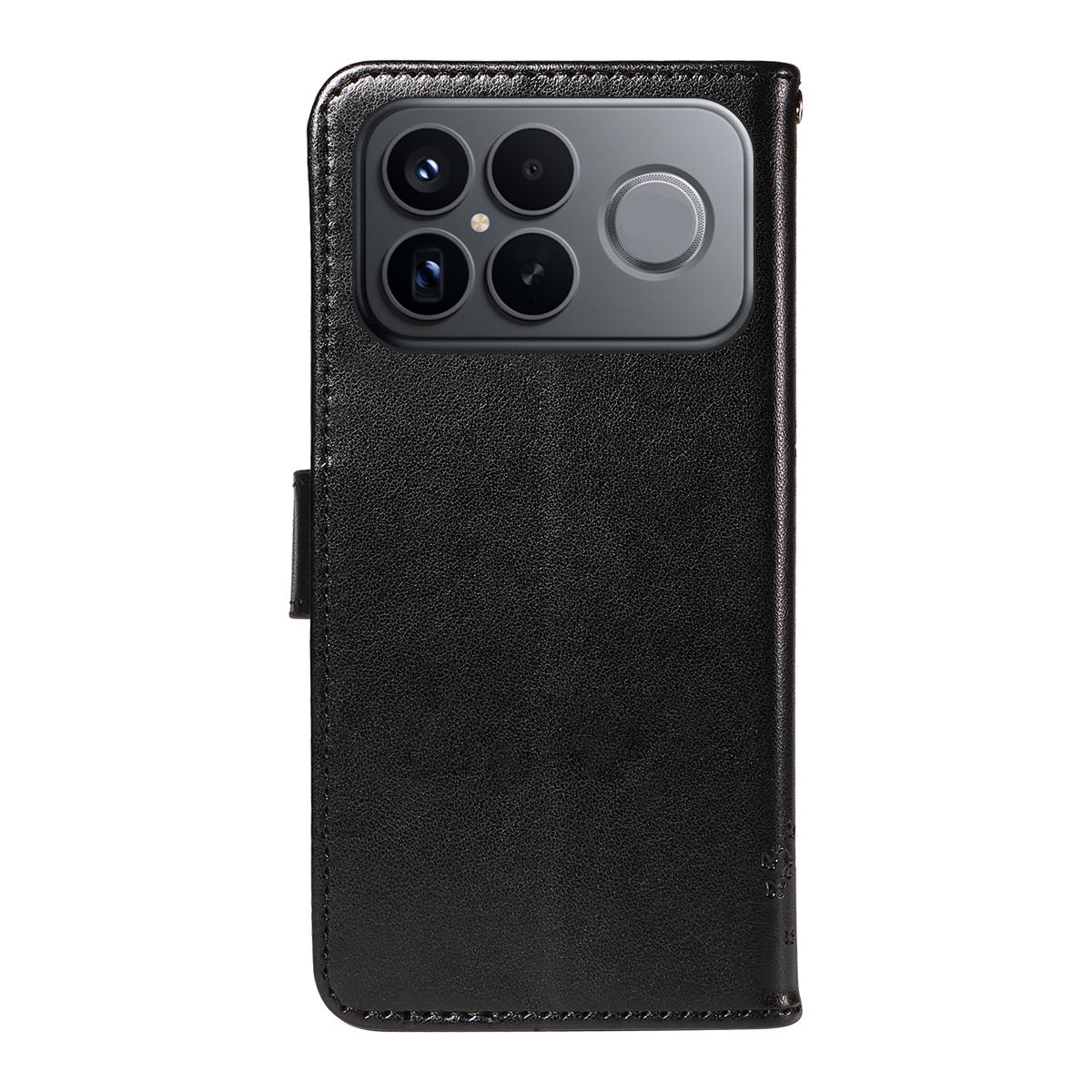 For Redmi K90 Pro Max/Poco F8 Ultra Tree & Cat Embossed Pattern Flip Leather Phone Case(Black)