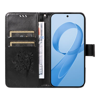 For Redmi K90 Pro Max/Poco F8 Ultra Tree & Cat Embossed Pattern Flip Leather Phone Case(Black)