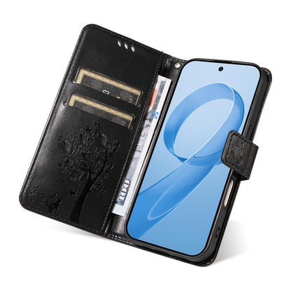 For Redmi K90 Pro Max/Poco F8 Ultra Tree & Cat Embossed Pattern Flip Leather Phone Case(Black)