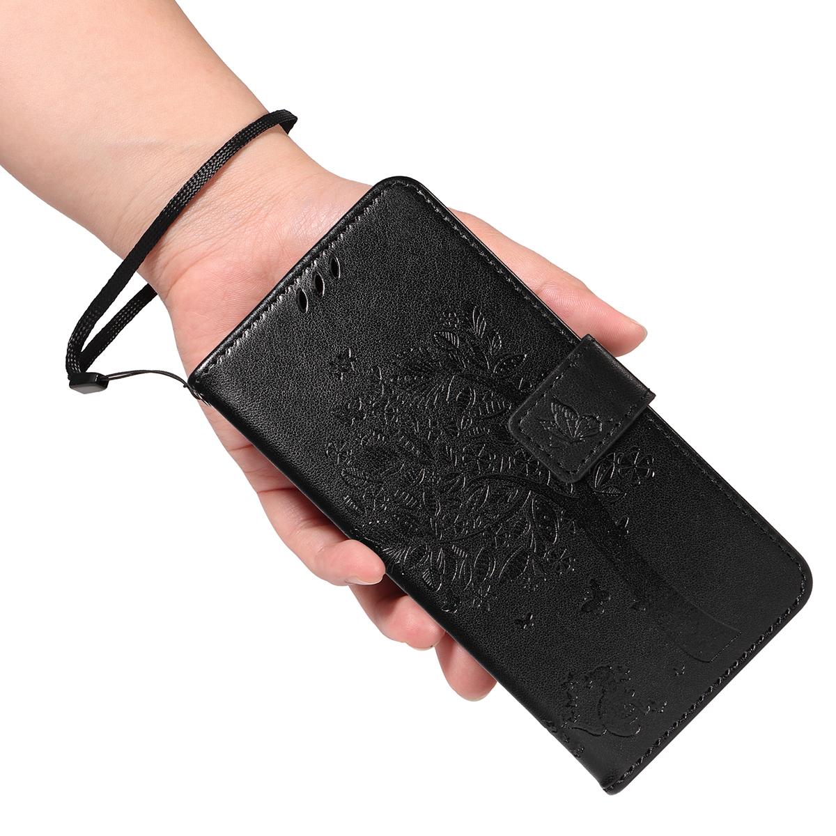 For Redmi K90 Pro Max/Poco F8 Ultra Tree & Cat Embossed Pattern Flip Leather Phone Case(Black)