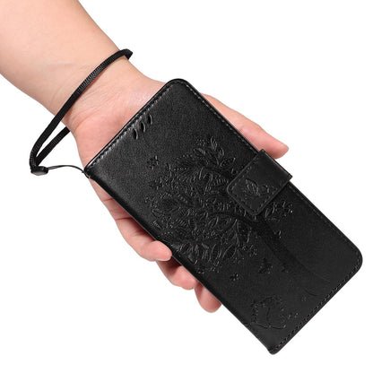 For Redmi K90 Pro Max/Poco F8 Ultra Tree & Cat Embossed Pattern Flip Leather Phone Case(Black)