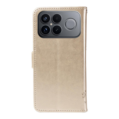 For Redmi K90 Pro Max/Poco F8 Ultra Tree & Cat Embossed Pattern Flip Leather Phone Case(Gold)