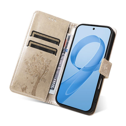 For Redmi K90 Pro Max/Poco F8 Ultra Tree & Cat Embossed Pattern Flip Leather Phone Case(Gold)