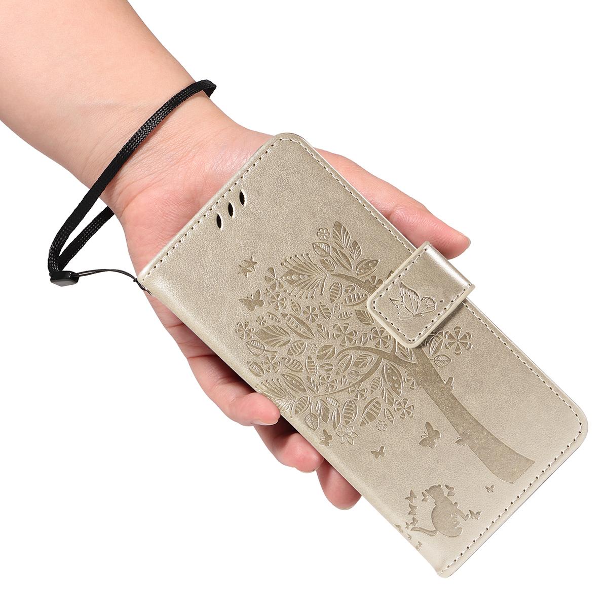 For Redmi K90 Pro Max/Poco F8 Ultra Tree & Cat Embossed Pattern Flip Leather Phone Case(Gold)