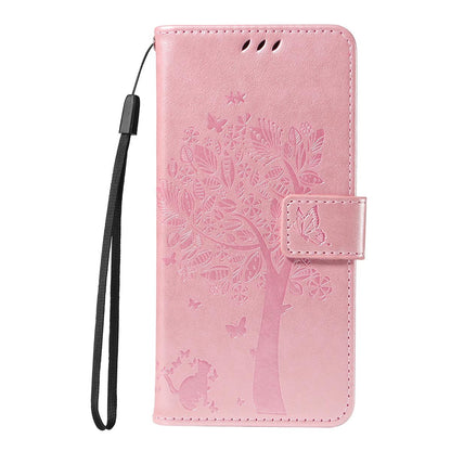 For Redmi K90 Pro Max/Poco F8 Ultra Tree & Cat Embossed Pattern Flip Leather Phone Case(Rose Gold)
