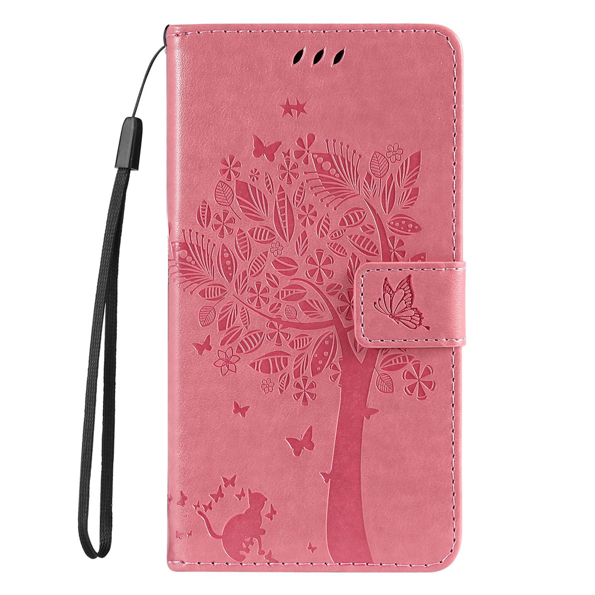 For Redmi 17C/14C 4G/A4 5G/Poco C75 5G Tree & Cat Embossed Pattern Flip Leather Phone Case - Pink - EDA007111316A