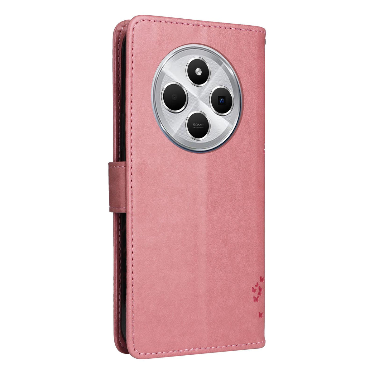 For Redmi 17C/14C 4G/A4 5G/Poco C75 5G Tree & Cat Embossed Pattern Flip Leather Phone Case - Pink - EDA007111316A
