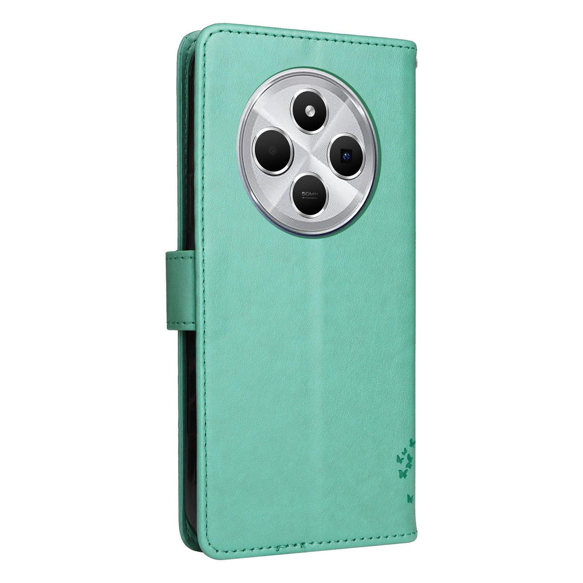 For Redmi 17C/14C 4G/A4 5G/Poco C75 5G Tree & Cat Embossed Pattern Flip Leather Phone Case - Green - EDA007111316B