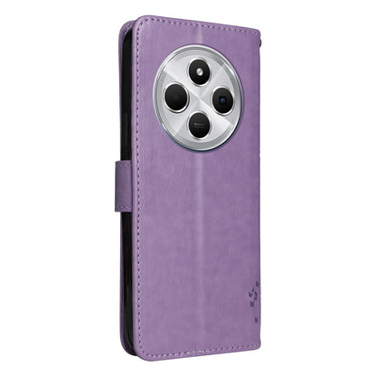 For Redmi 17C/14C 4G/A4 5G/Poco C75 5G Tree & Cat Embossed Pattern Flip Leather Phone Case - Light Purple - EDA007111316C