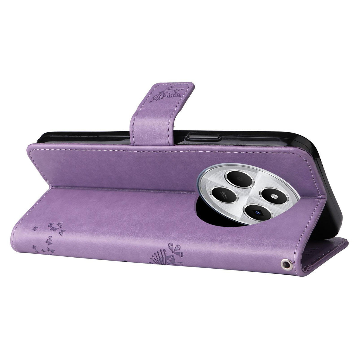 For Redmi 17C/14C 4G/A4 5G/Poco C75 5G Tree & Cat Embossed Pattern Flip Leather Phone Case - Light Purple - EDA007111316C