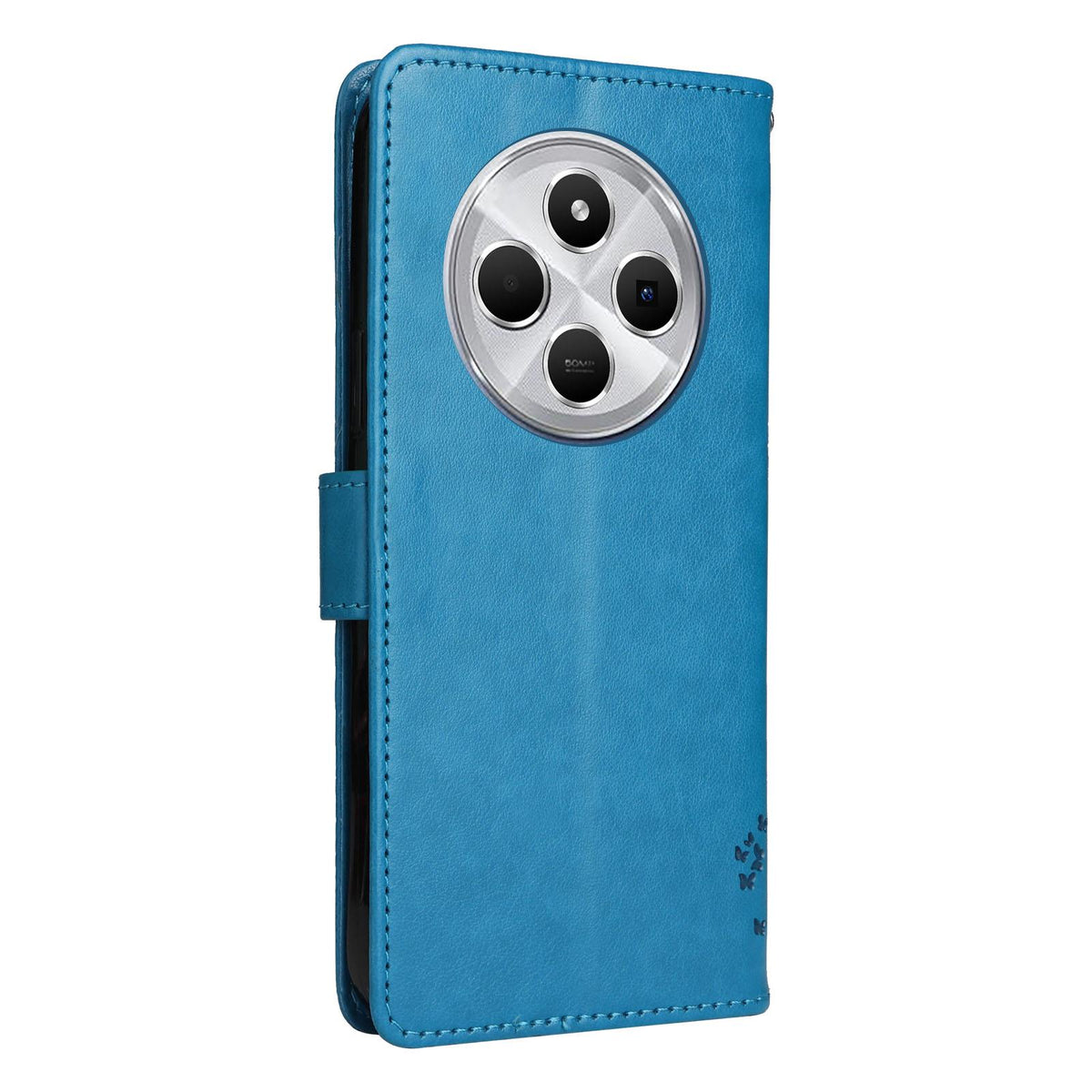 For Redmi 17C/14C 4G/A4 5G/Poco C75 5G Tree & Cat Embossed Pattern Flip Leather Phone Case - Blue - EDA007111316D