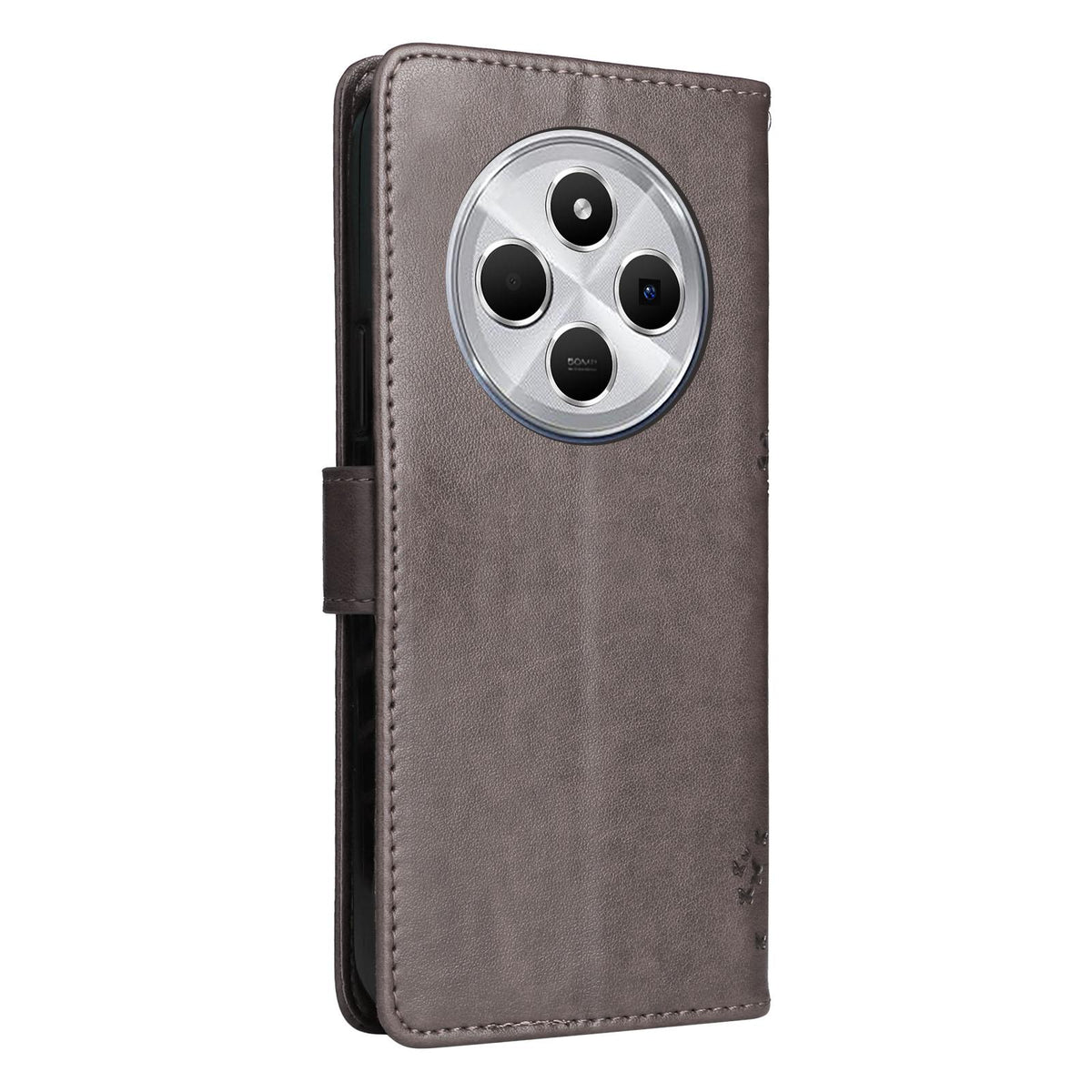 For Redmi 17C/14C 4G/A4 5G/Poco C75 5G Tree & Cat Embossed Pattern Flip Leather Phone Case - Grey - EDA007111316E
