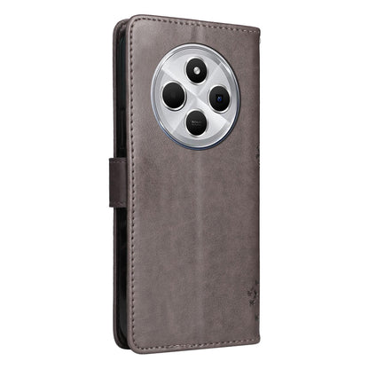 For Redmi 17C/14C 4G/A4 5G/Poco C75 5G Tree & Cat Embossed Pattern Flip Leather Phone Case - Grey - EDA007111316E