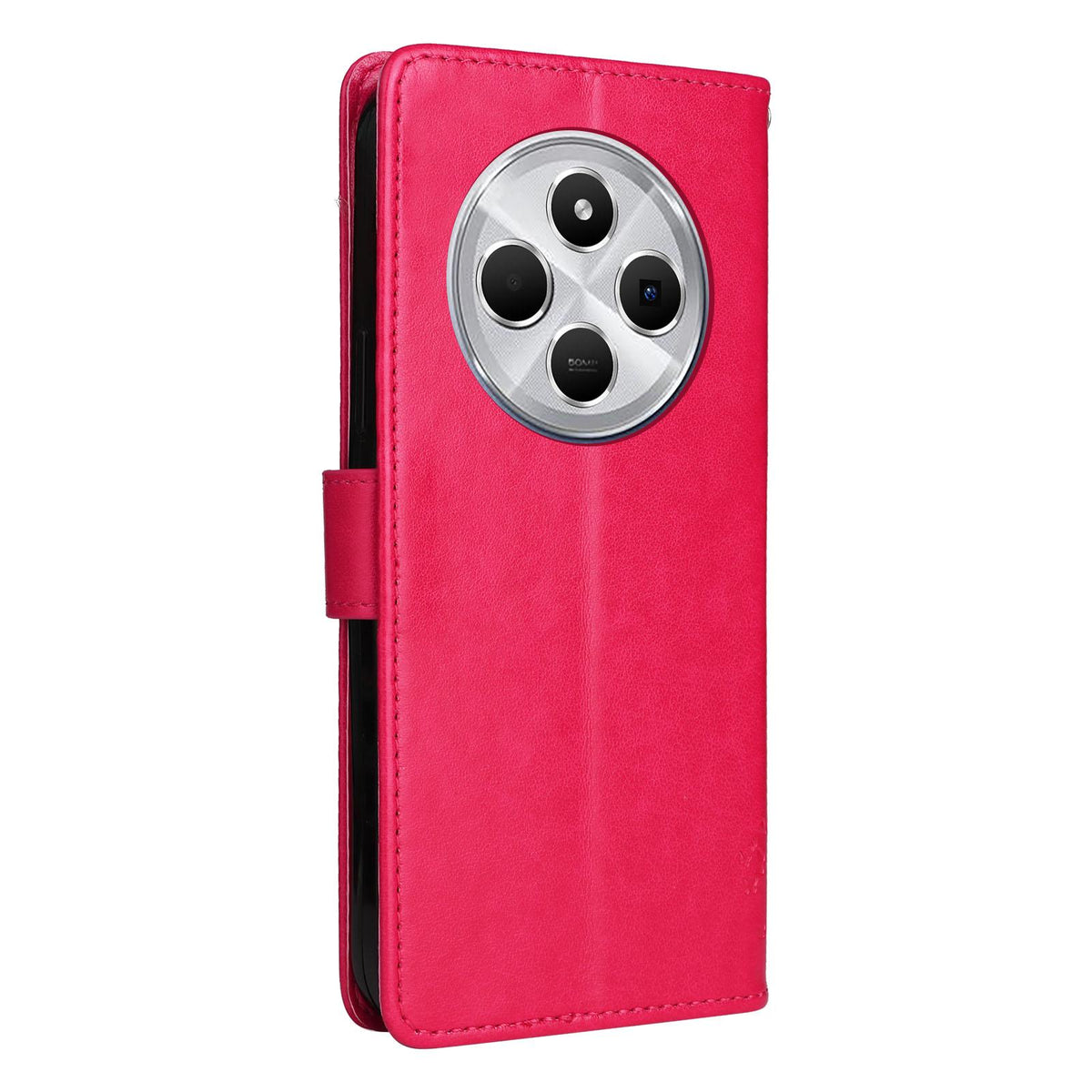 For Redmi 17C/14C 4G/A4 5G/Poco C75 5G Tree & Cat Embossed Pattern Flip Leather Phone Case - Rose Red - EDA007111316F