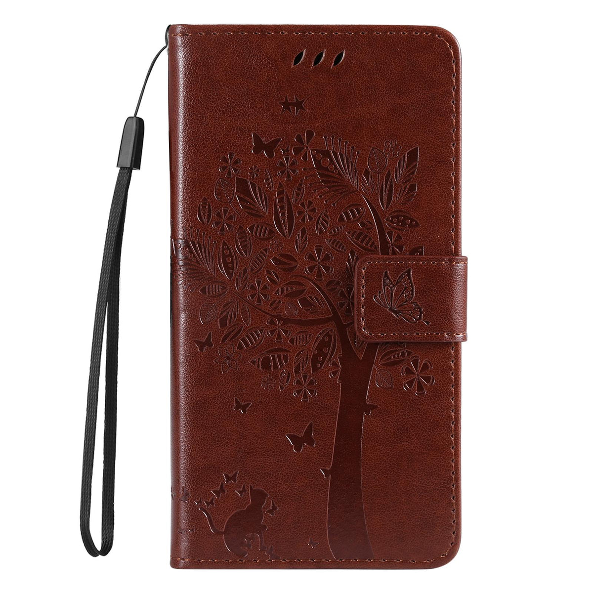 For Redmi 17C/14C 4G/A4 5G/Poco C75 5G Tree & Cat Embossed Pattern Flip Leather Phone Case - Coffee - EDA007111316H