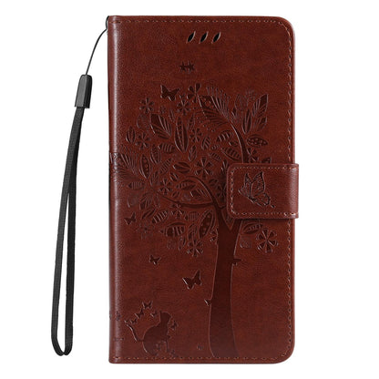 For Redmi 17C/14C 4G/A4 5G/Poco C75 5G Tree & Cat Embossed Pattern Flip Leather Phone Case - Coffee - EDA007111316H