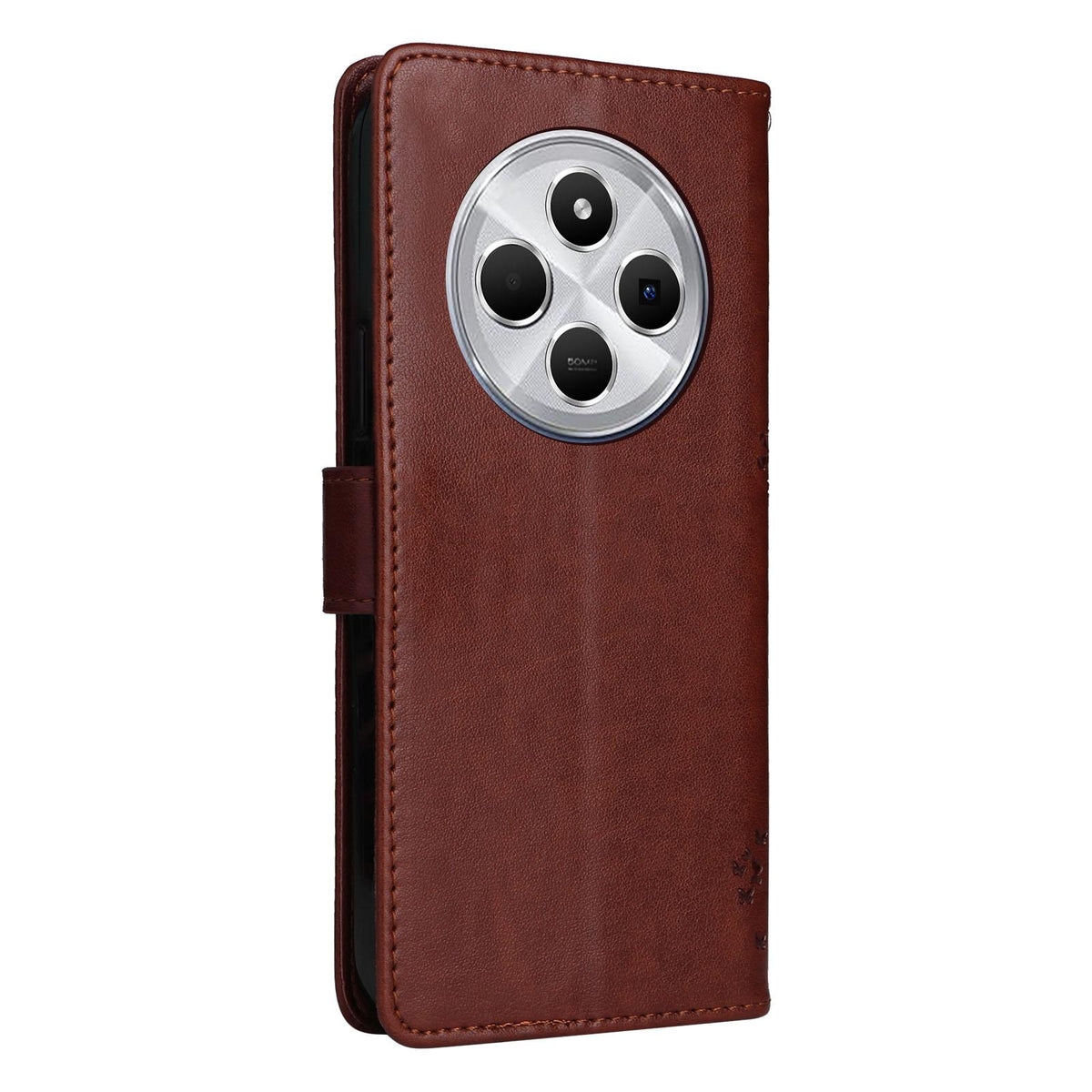 For Redmi 17C/14C 4G/A4 5G/Poco C75 5G Tree & Cat Embossed Pattern Flip Leather Phone Case - Coffee - EDA007111316H