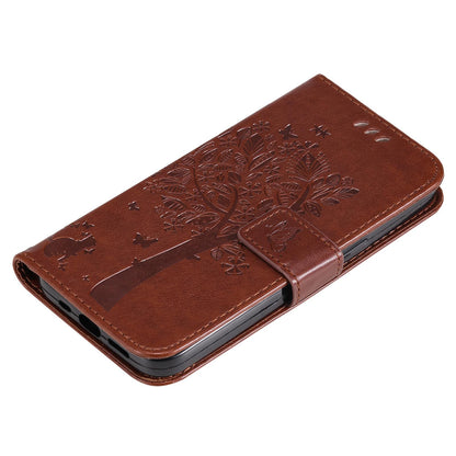 For Redmi 17C/14C 4G/A4 5G/Poco C75 5G Tree & Cat Embossed Pattern Flip Leather Phone Case - Coffee - EDA007111316H