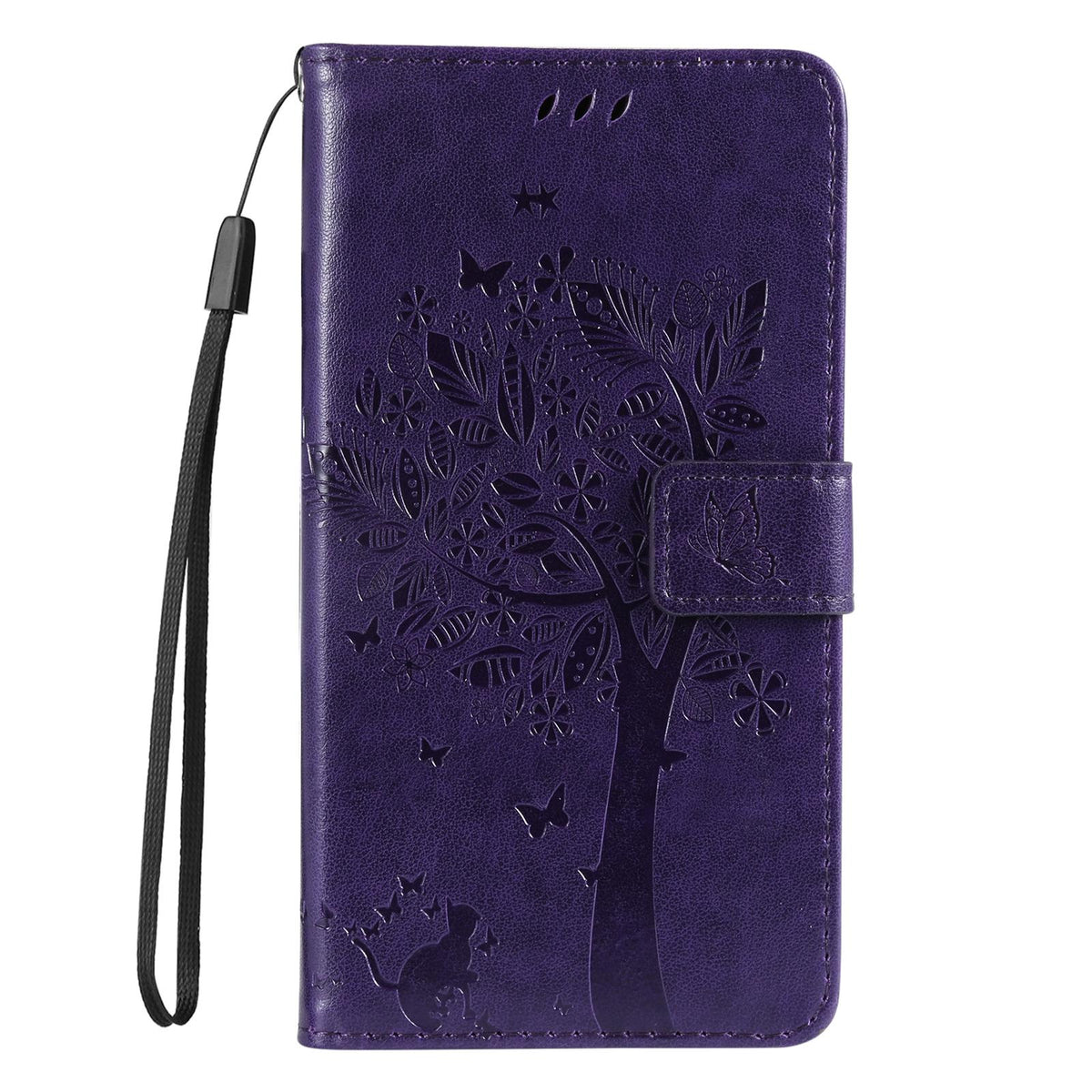 For Redmi 17C/14C 4G/A4 5G/Poco C75 5G Tree & Cat Embossed Pattern Flip Leather Phone Case - Purple - EDA007111316I