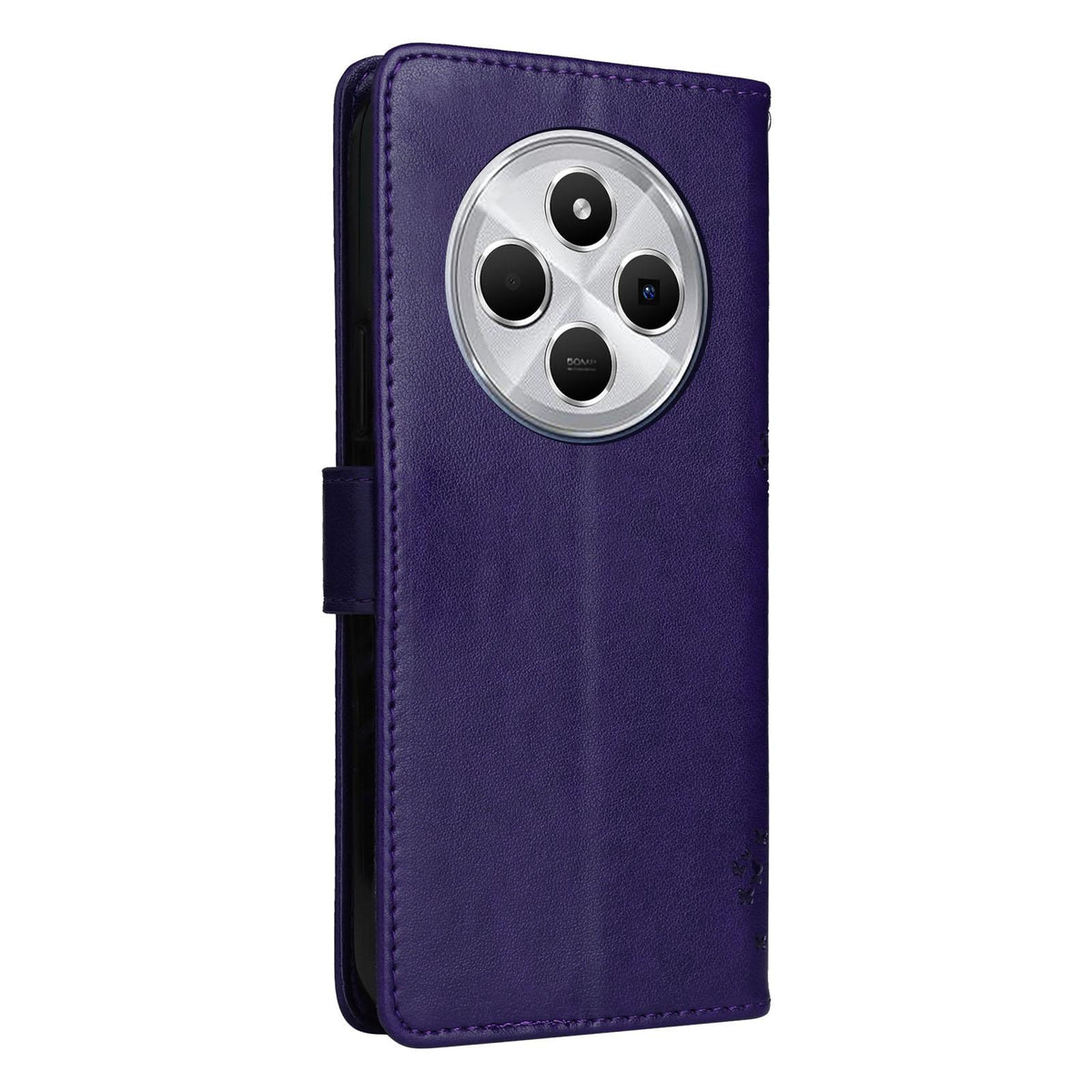 For Redmi 17C/14C 4G/A4 5G/Poco C75 5G Tree & Cat Embossed Pattern Flip Leather Phone Case - Purple - EDA007111316I