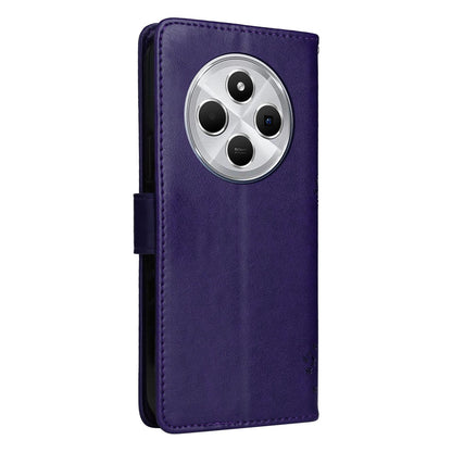 For Redmi 17C/14C 4G/A4 5G/Poco C75 5G Tree & Cat Embossed Pattern Flip Leather Phone Case - Purple - EDA007111316I