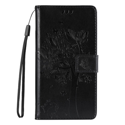 For Redmi 17C/14C 4G/A4 5G/Poco C75 5G Tree & Cat Embossed Pattern Flip Leather Phone Case - Black - EDA007111316J