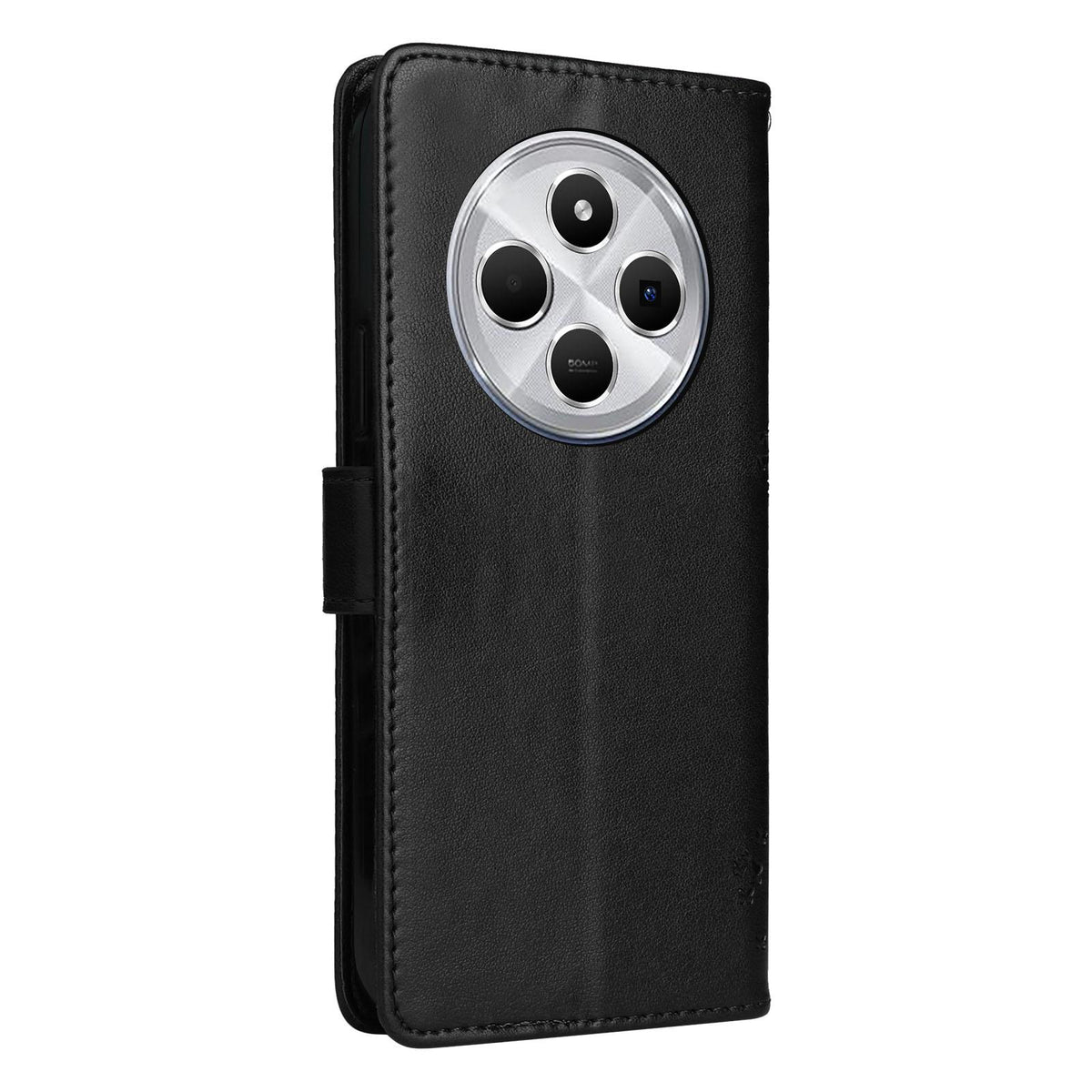 For Redmi 17C/14C 4G/A4 5G/Poco C75 5G Tree & Cat Embossed Pattern Flip Leather Phone Case - Black - EDA007111316J