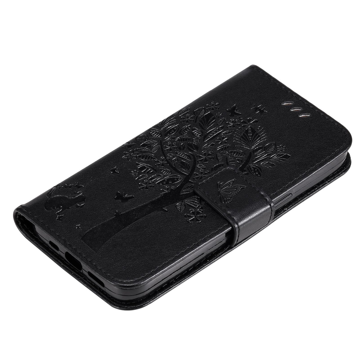 For Redmi 17C/14C 4G/A4 5G/Poco C75 5G Tree & Cat Embossed Pattern Flip Leather Phone Case - Black - EDA007111316J
