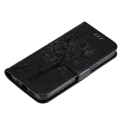 For Redmi 17C/14C 4G/A4 5G/Poco C75 5G Tree & Cat Embossed Pattern Flip Leather Phone Case - Black - EDA007111316J