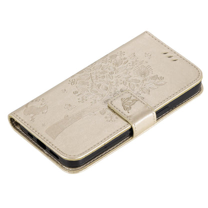 For Redmi 17C/14C 4G/A4 5G/Poco C75 5G Tree & Cat Embossed Pattern Flip Leather Phone Case - Gold - EDA007111316K