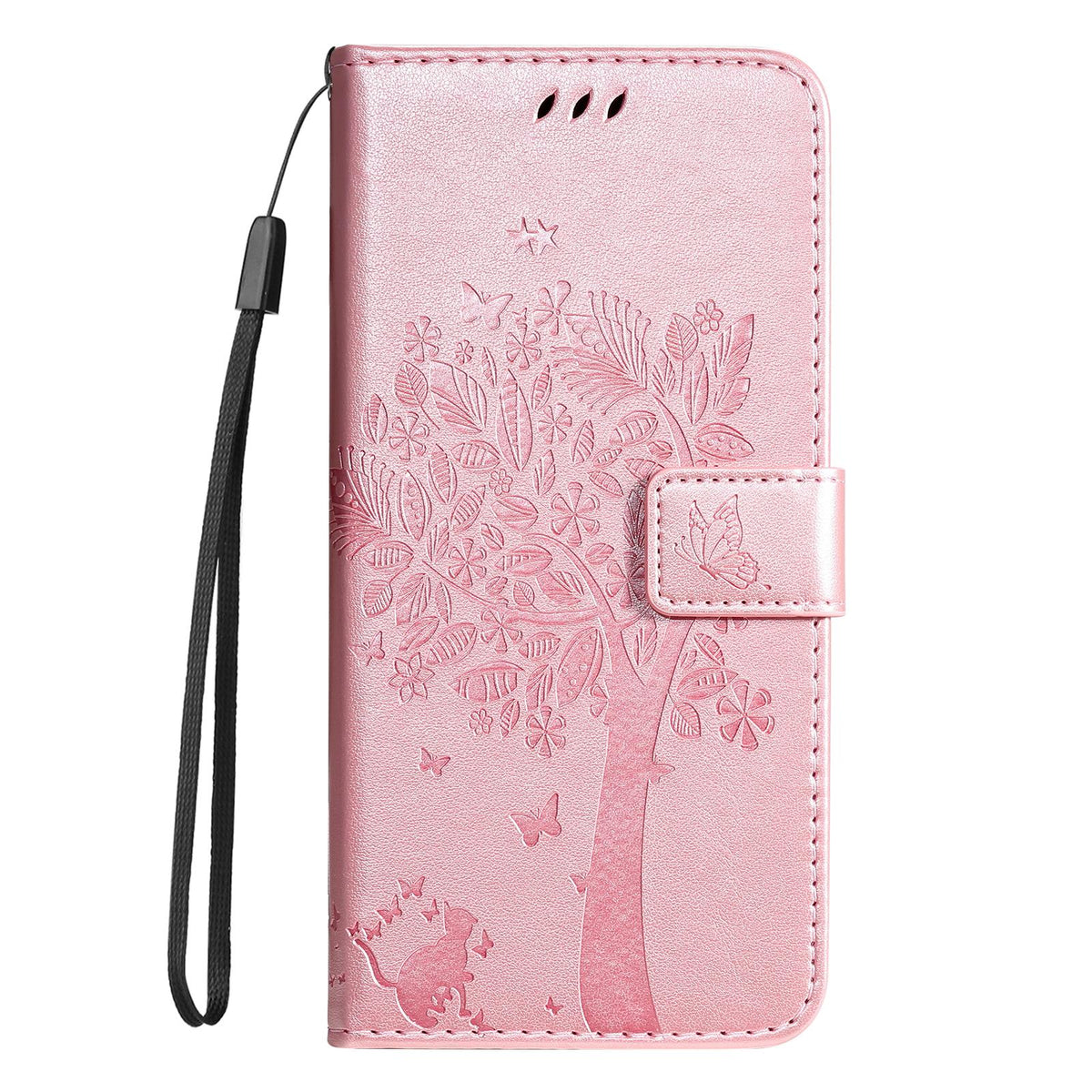 For Redmi 17C/14C 4G/A4 5G/Poco C75 5G Tree & Cat Embossed Pattern Flip Leather Phone Case - Rose Gold - EDA007111316L