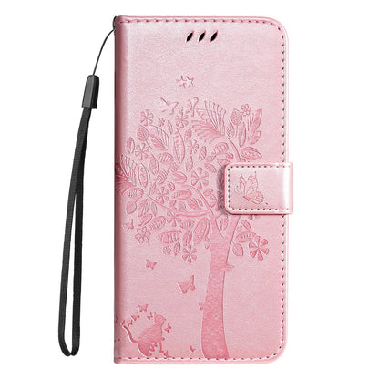 For Redmi 17C/14C 4G/A4 5G/Poco C75 5G Tree & Cat Embossed Pattern Flip Leather Phone Case - Rose Gold - EDA007111316L