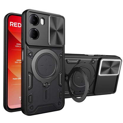 For Redmi 15a 5G CD Texture Sliding Camshield Magnetic Holder Phone Case - Black - EDA007113814B