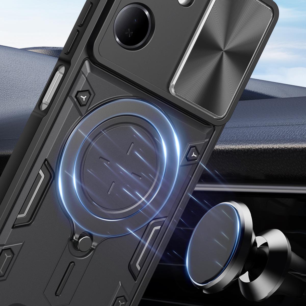 For Redmi 15a 5G CD Texture Sliding Camshield Magnetic Holder Phone Case - Black - EDA007113814B