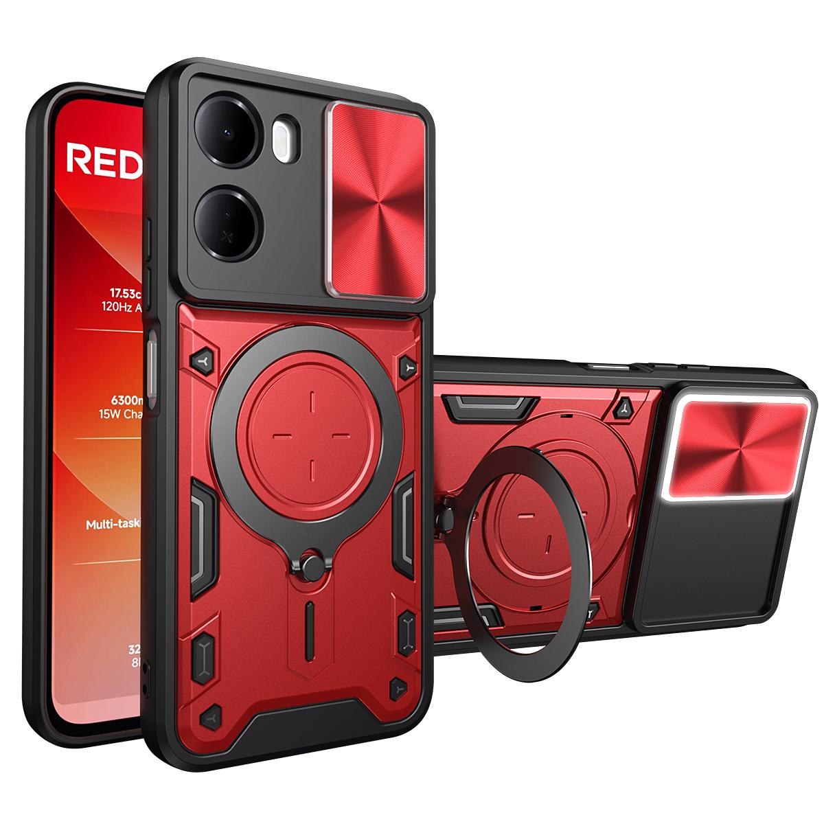 For Redmi 15a 5G CD Texture Sliding Camshield Magnetic Holder Phone Case - Red - EDA007113814C
